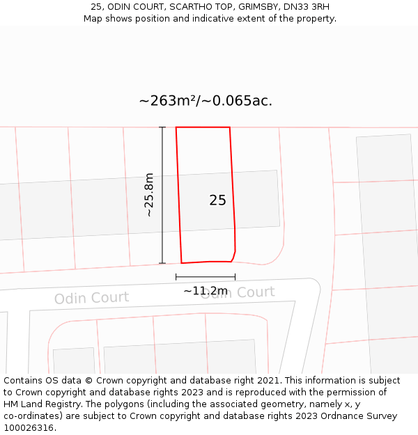 25, ODIN COURT, SCARTHO TOP, GRIMSBY, DN33 3RH: Plot and title map