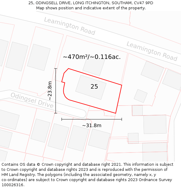 25, ODINGSELL DRIVE, LONG ITCHINGTON, SOUTHAM, CV47 9PD: Plot and title map