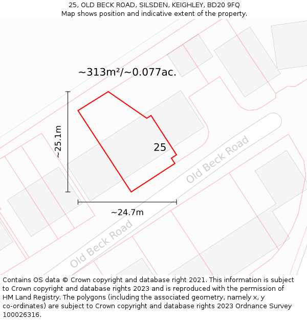 25, OLD BECK ROAD, SILSDEN, KEIGHLEY, BD20 9FQ: Plot and title map