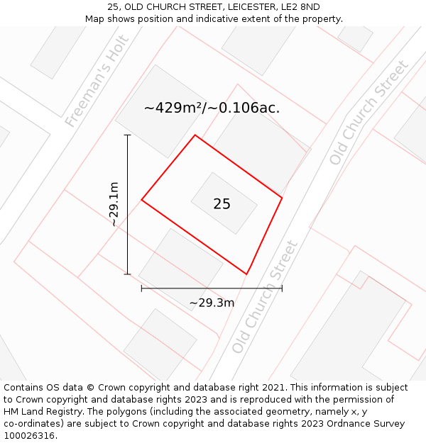 25, OLD CHURCH STREET, LEICESTER, LE2 8ND: Plot and title map