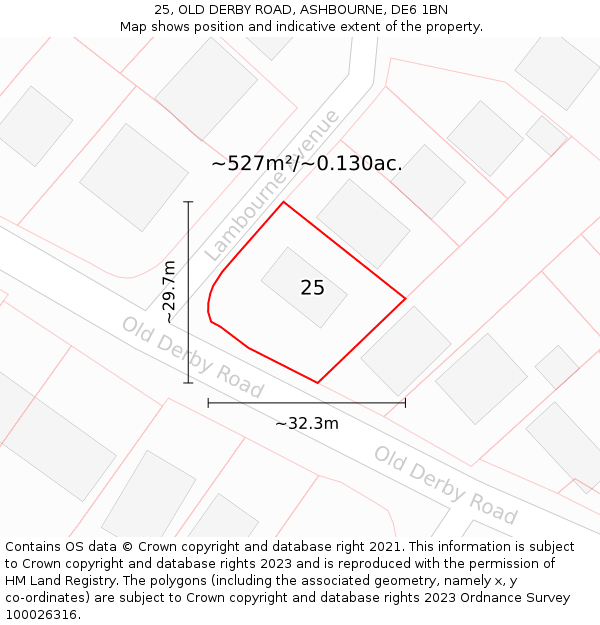 25, OLD DERBY ROAD, ASHBOURNE, DE6 1BN: Plot and title map