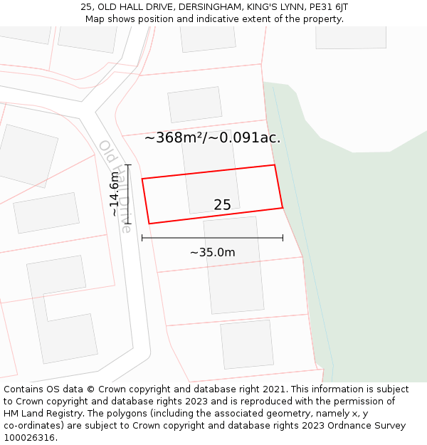 25, OLD HALL DRIVE, DERSINGHAM, KING'S LYNN, PE31 6JT: Plot and title map