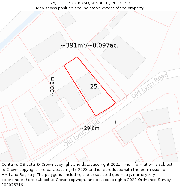 25, OLD LYNN ROAD, WISBECH, PE13 3SB: Plot and title map