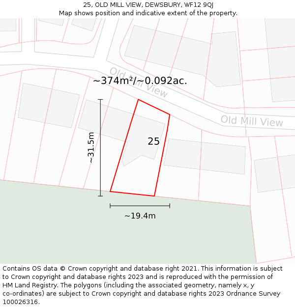 25, OLD MILL VIEW, DEWSBURY, WF12 9QJ: Plot and title map