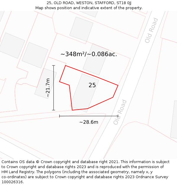 25, OLD ROAD, WESTON, STAFFORD, ST18 0JJ: Plot and title map