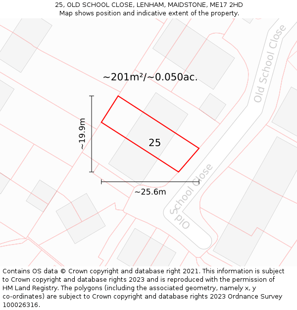 25, OLD SCHOOL CLOSE, LENHAM, MAIDSTONE, ME17 2HD: Plot and title map