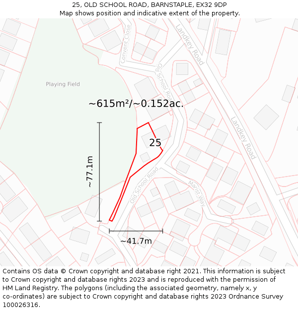 25, OLD SCHOOL ROAD, BARNSTAPLE, EX32 9DP: Plot and title map