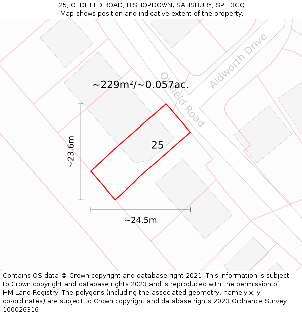 25, OLDFIELD ROAD, BISHOPDOWN, SALISBURY, SP1 3GQ: Plot and title map