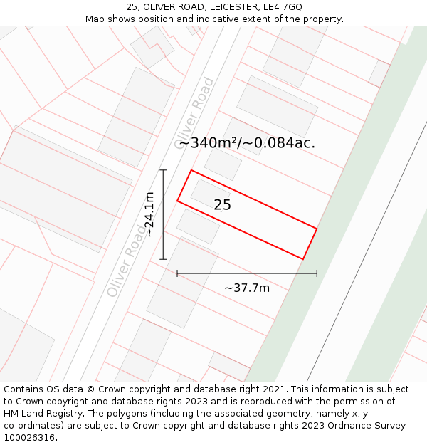 25, OLIVER ROAD, LEICESTER, LE4 7GQ: Plot and title map