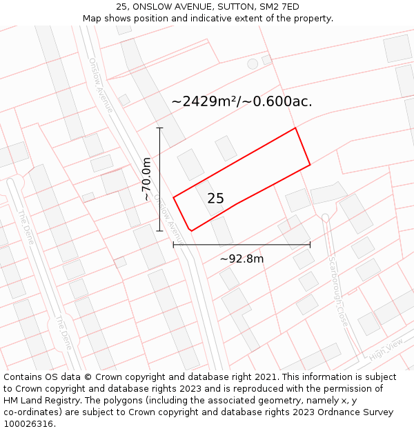 25, ONSLOW AVENUE, SUTTON, SM2 7ED: Plot and title map