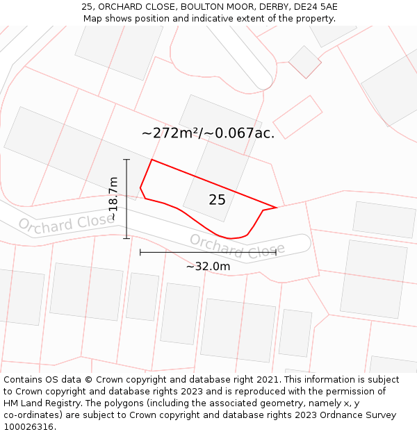 25, ORCHARD CLOSE, BOULTON MOOR, DERBY, DE24 5AE: Plot and title map