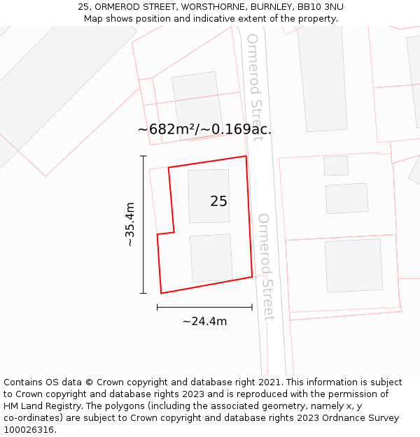 25, ORMEROD STREET, WORSTHORNE, BURNLEY, BB10 3NU: Plot and title map