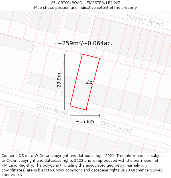 25, ORTON ROAD, LEICESTER, LE4 2AT: Plot and title map