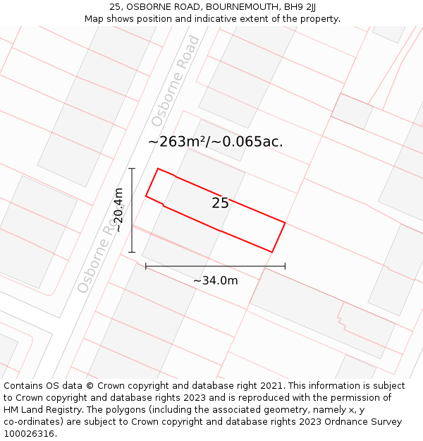 25, OSBORNE ROAD, BOURNEMOUTH, BH9 2JJ: Plot and title map