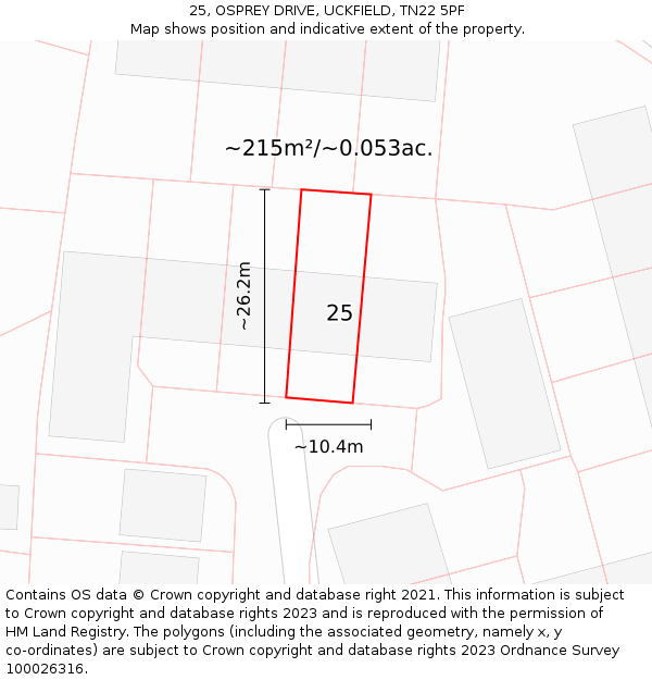 25, OSPREY DRIVE, UCKFIELD, TN22 5PF: Plot and title map