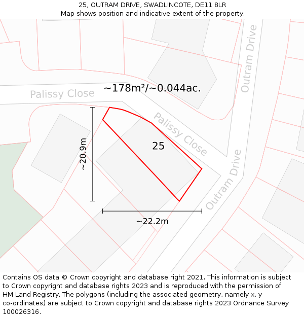 25, OUTRAM DRIVE, SWADLINCOTE, DE11 8LR: Plot and title map