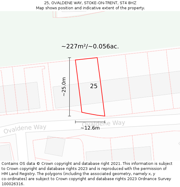 25, OVALDENE WAY, STOKE-ON-TRENT, ST4 8HZ: Plot and title map