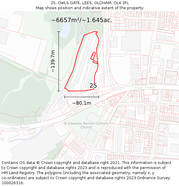 25, OWLS GATE, LEES, OLDHAM, OL4 3FL: Plot and title map
