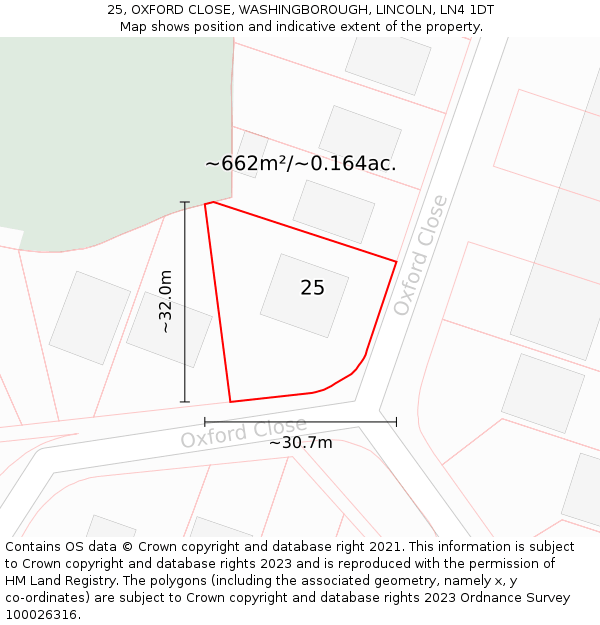 25, OXFORD CLOSE, WASHINGBOROUGH, LINCOLN, LN4 1DT: Plot and title map