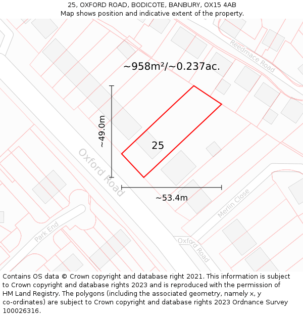 25, OXFORD ROAD, BODICOTE, BANBURY, OX15 4AB: Plot and title map