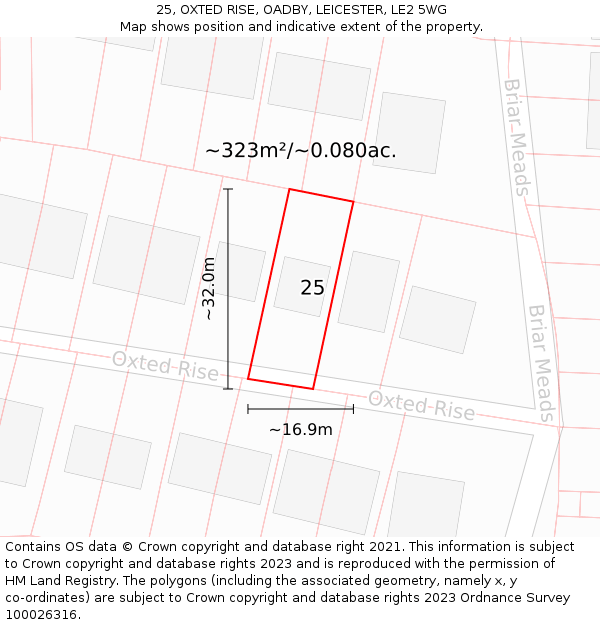 25, OXTED RISE, OADBY, LEICESTER, LE2 5WG: Plot and title map