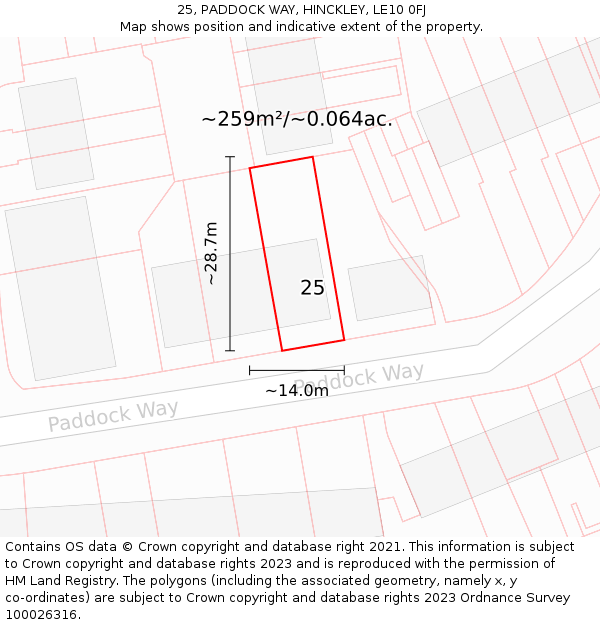 25, PADDOCK WAY, HINCKLEY, LE10 0FJ: Plot and title map