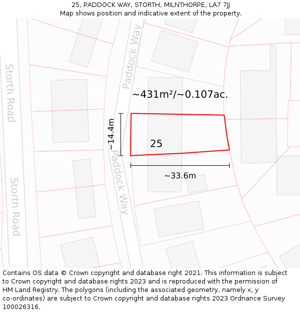 25, PADDOCK WAY, STORTH, MILNTHORPE, LA7 7JJ: Plot and title map