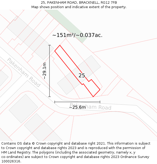 25, PAKENHAM ROAD, BRACKNELL, RG12 7FB: Plot and title map