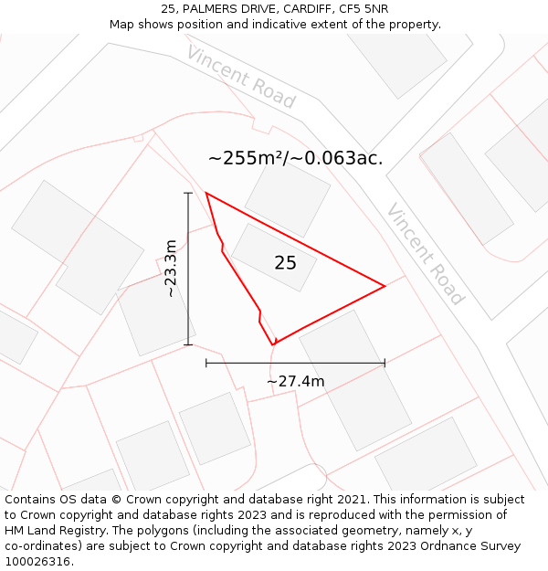 25, PALMERS DRIVE, CARDIFF, CF5 5NR: Plot and title map