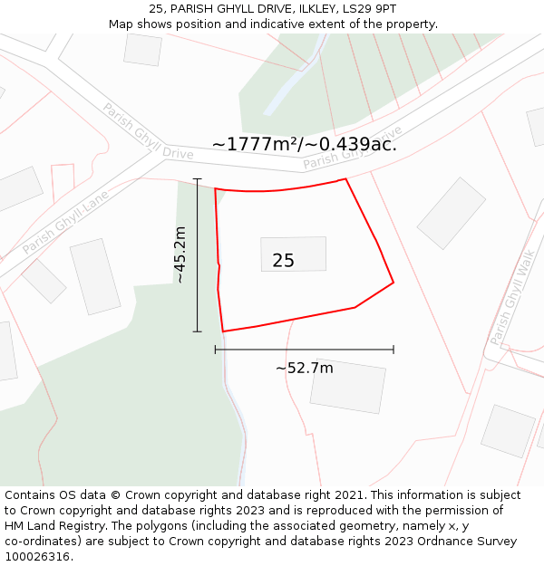 25, PARISH GHYLL DRIVE, ILKLEY, LS29 9PT: Plot and title map