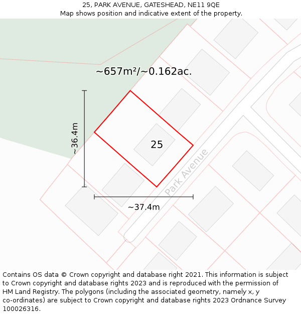 25, PARK AVENUE, GATESHEAD, NE11 9QE: Plot and title map