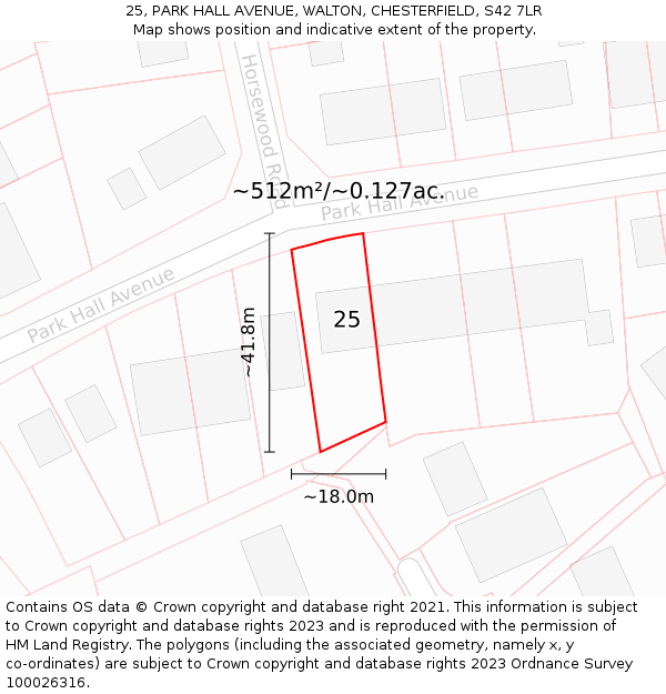 25, PARK HALL AVENUE, WALTON, CHESTERFIELD, S42 7LR: Plot and title map