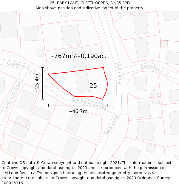 25, PARK LANE, CLEETHORPES, DN35 0PB: Plot and title map