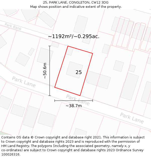 25, PARK LANE, CONGLETON, CW12 3DG: Plot and title map