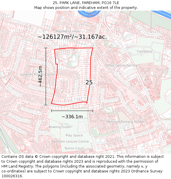25, PARK LANE, FAREHAM, PO16 7LE: Plot and title map