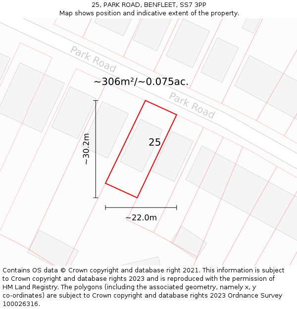 25, PARK ROAD, BENFLEET, SS7 3PP: Plot and title map