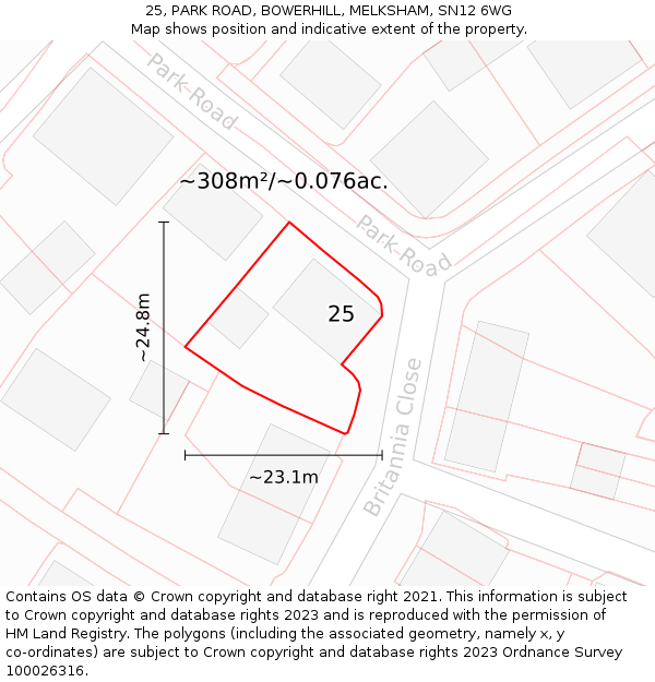 25, PARK ROAD, BOWERHILL, MELKSHAM, SN12 6WG: Plot and title map