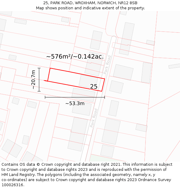 25, PARK ROAD, WROXHAM, NORWICH, NR12 8SB: Plot and title map