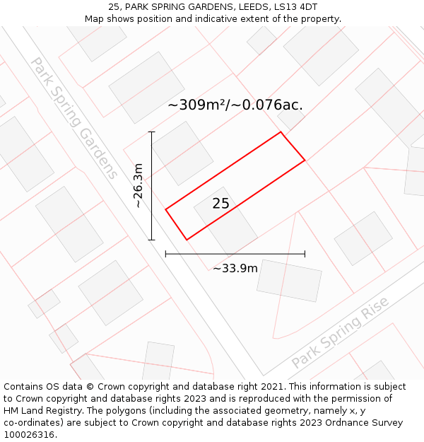 25, PARK SPRING GARDENS, LEEDS, LS13 4DT: Plot and title map