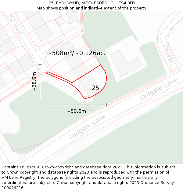25, PARK WYND, MIDDLESBROUGH, TS4 3FB: Plot and title map