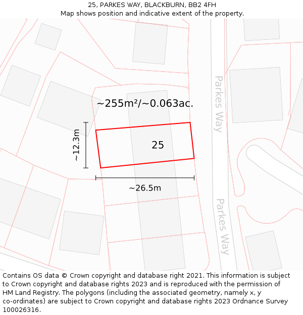 25, PARKES WAY, BLACKBURN, BB2 4FH: Plot and title map