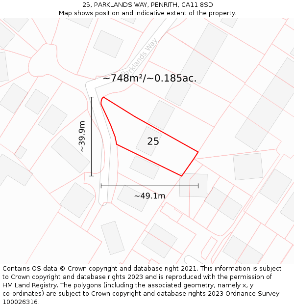 25, PARKLANDS WAY, PENRITH, CA11 8SD: Plot and title map