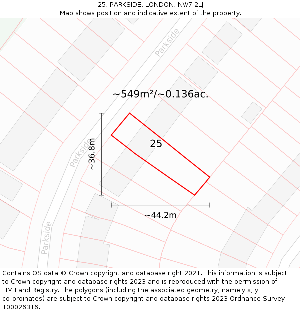 25, PARKSIDE, LONDON, NW7 2LJ: Plot and title map