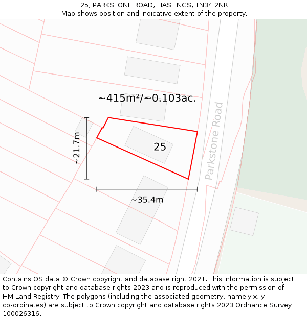 25, PARKSTONE ROAD, HASTINGS, TN34 2NR: Plot and title map