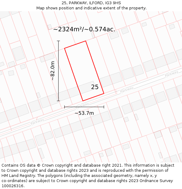 25, PARKWAY, ILFORD, IG3 9HS: Plot and title map