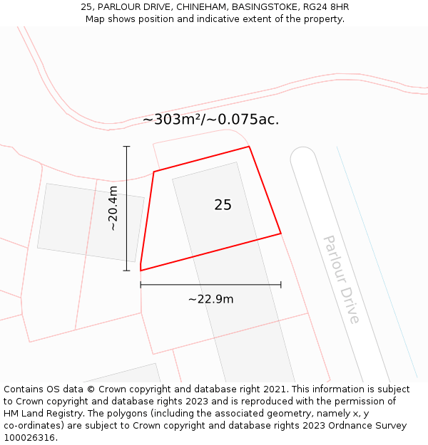 25, PARLOUR DRIVE, CHINEHAM, BASINGSTOKE, RG24 8HR: Plot and title map