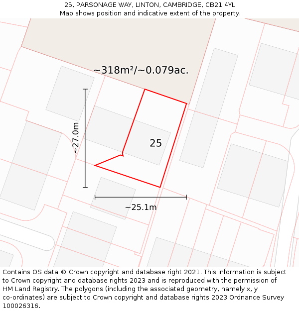 25, PARSONAGE WAY, LINTON, CAMBRIDGE, CB21 4YL: Plot and title map