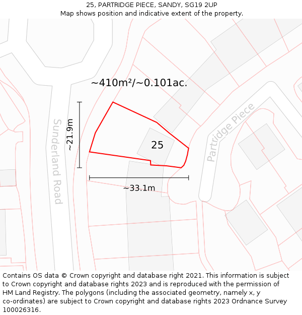 25, PARTRIDGE PIECE, SANDY, SG19 2UP: Plot and title map
