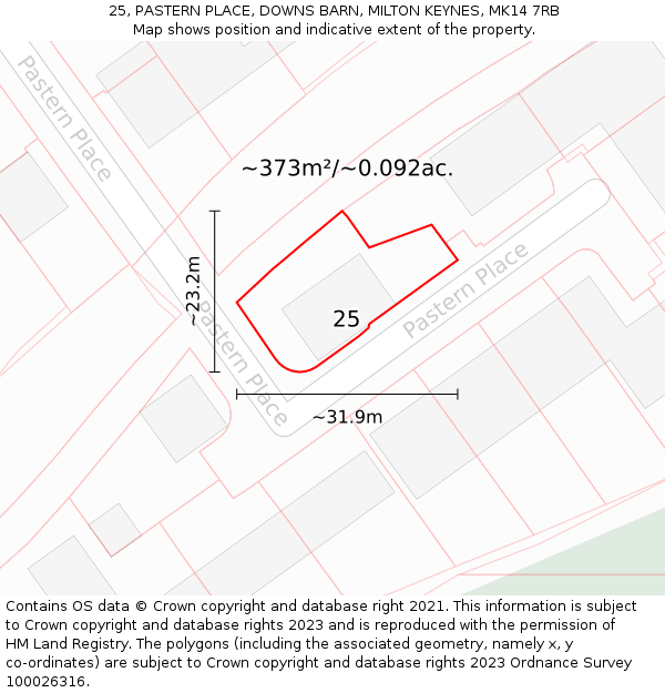 25, PASTERN PLACE, DOWNS BARN, MILTON KEYNES, MK14 7RB: Plot and title map