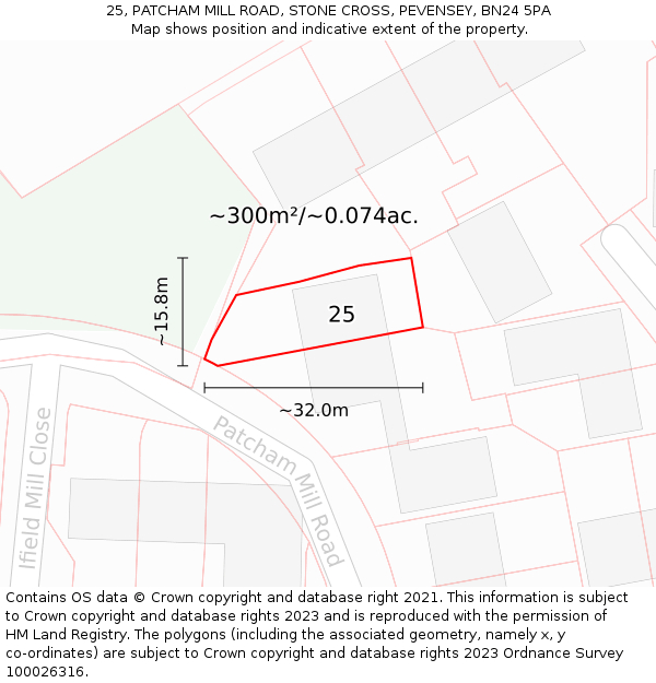 25, PATCHAM MILL ROAD, STONE CROSS, PEVENSEY, BN24 5PA: Plot and title map